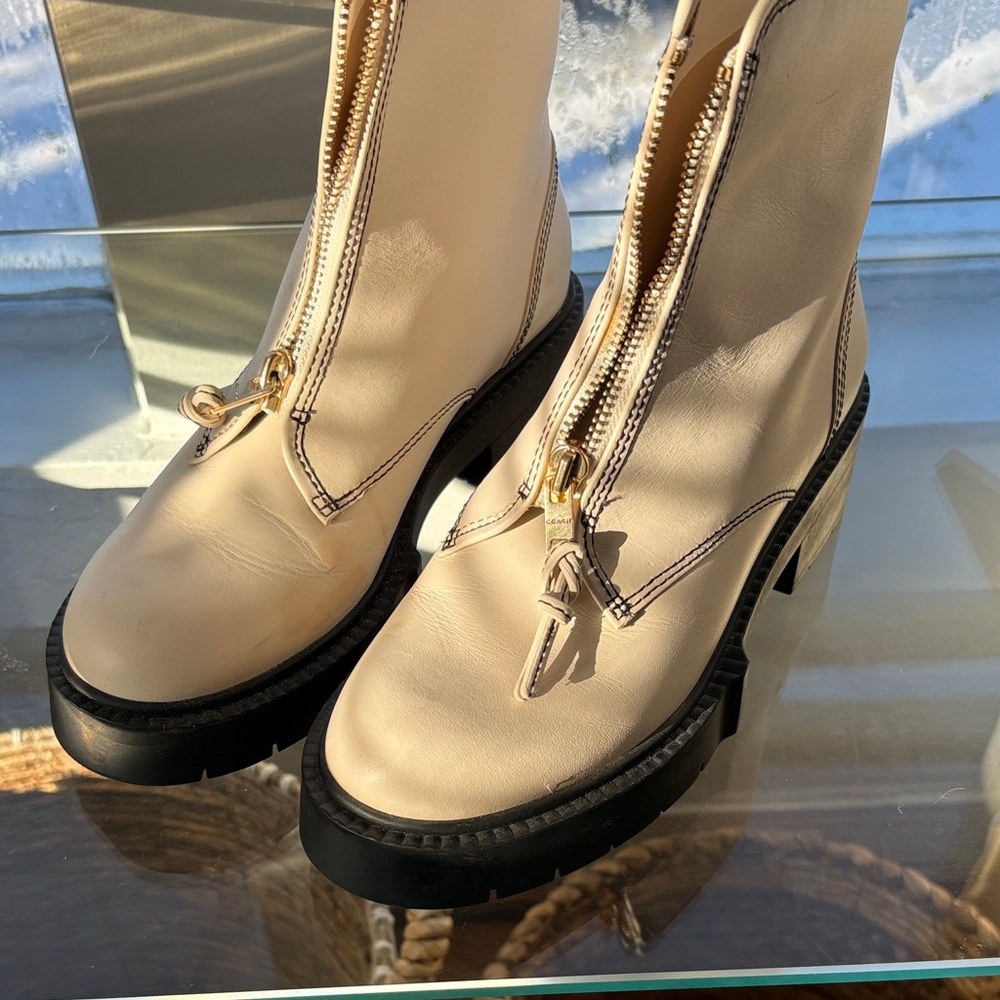 Coach Cream Ankle Boots with Black Soles